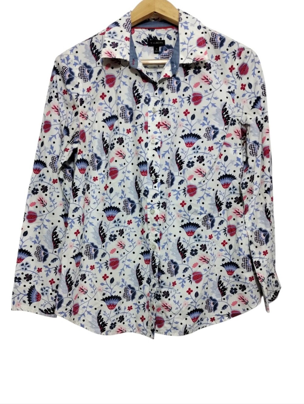 Talbots Button Up Shirt Womens M Blouse Top Floral Gardenia Long Sleeve Cotton